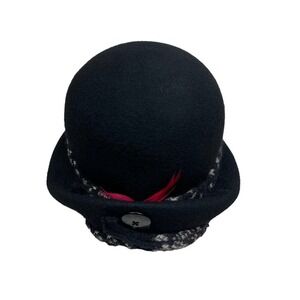 Susan Hat Wool Felt Cloche Hat Women Button Feather‎ Detail Black Size OSFM
